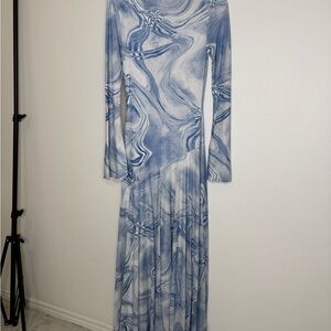 ASOS Blue Swirl Long Sleeve Dress